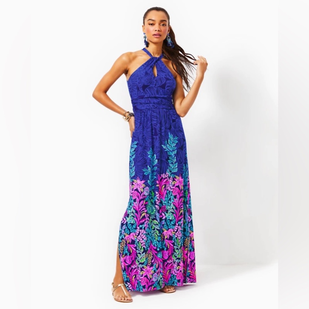 Lilly Pulitzer Orla Halter Maxi Dress Calypso Coast. NWT. Medium M